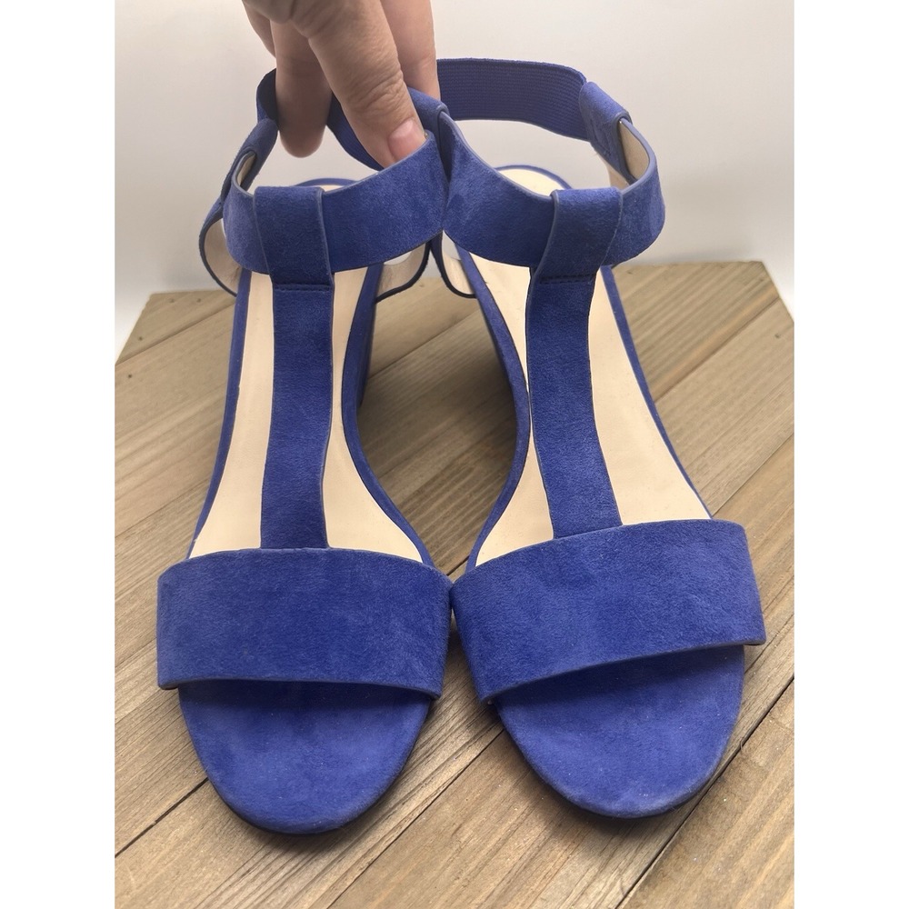 Kenneth Cole New York Donna Blue Suede T-Strap Wedge Sandals Shoes Women Sz 7.5